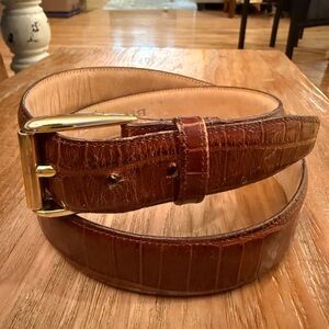 Luxurious Brown and Gold Leather Belt with Crocodile Texture